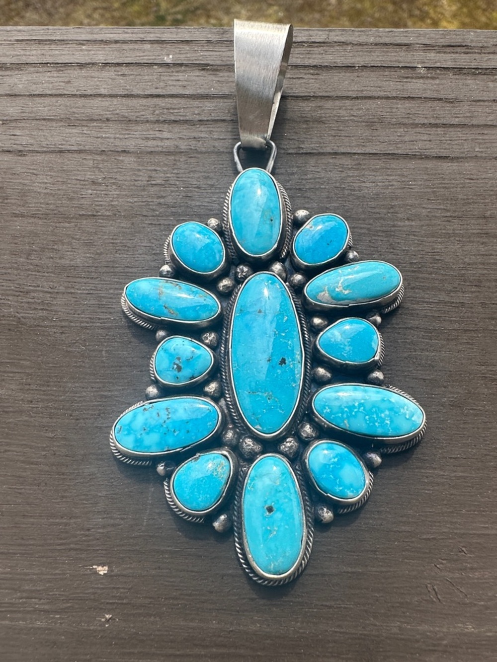 Navajo Sheila Becenti Kingman Turquoise & Sterling Silver Pendant - Picture 3 of 6
